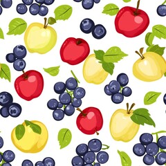 Seamless pattern of fruit pairings such as apples and oranges, or pears and plums