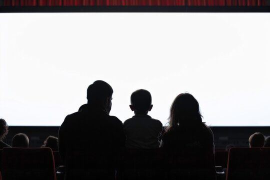Joyful silhouette of a family watching theater performance together