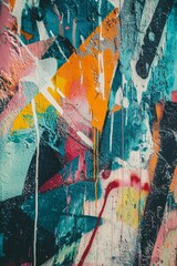 A graffiti-covered wall where the colors blend into an abstract, chaotic pattern. 