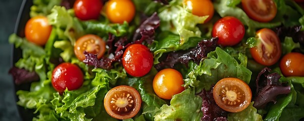 Close-up of Fresh Salad with Cherry Tomatoes and Green Lettuce - Photo