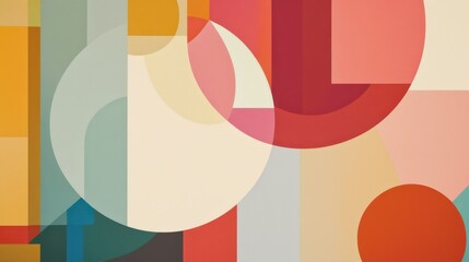 Obraz premium Geometric abstract composition with bold overlapping circles and rectangles in vibrant hues