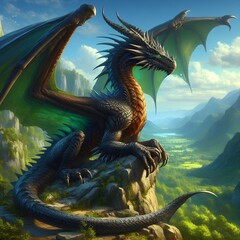 Naklejka premium A DRAGON APPEARS AT THE FOOT OF THE MOUNTAIN