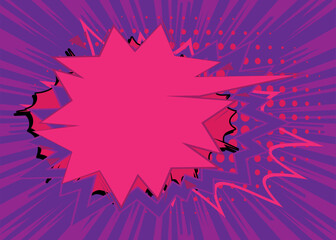 Cartoon purple background, comic book backdrop. Retro vector comics pop art design.