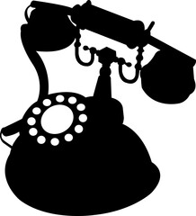 Silhouette of a dial telephone with an antique design.