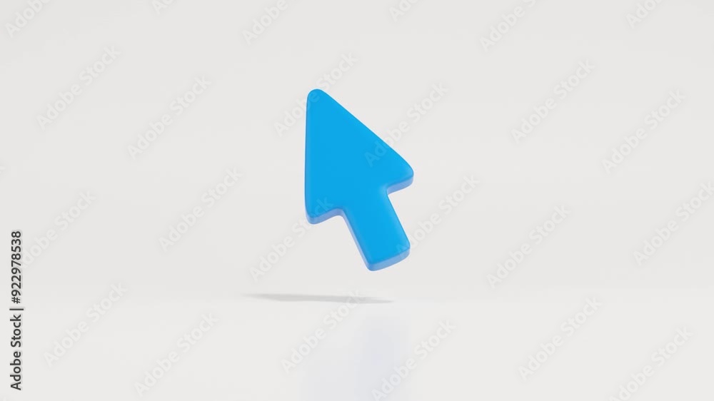 Poster blue arrow pointer moving on white background, 3d looping animation