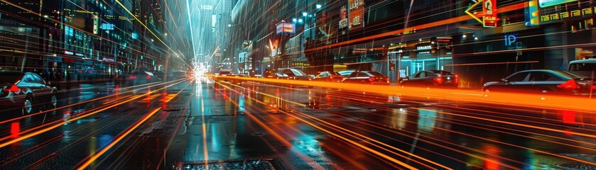 City Lights and Motion Blur in Urban Street