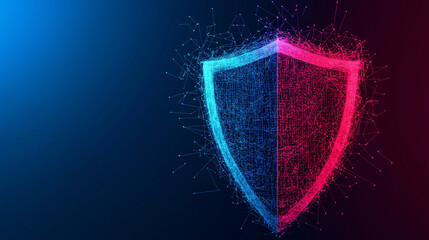 A modern digital shield representation symbolizing cybersecurity and protection with colorful particle effects.