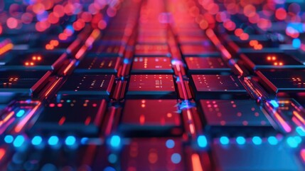 Abstract shot of illuminated keyboard keys, showcasing vibrant colors and a futuristic aesthetic in a digital environment.
