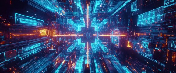 Fototapeta premium Abstract Neon Cityscape in a Digital World