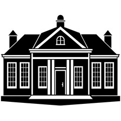 Classic Heritage House Silhouette black and white vector illustration on a white background