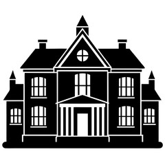 Classic Heritage House Silhouette black and white vector illustration on a white background