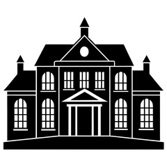 Classic Heritage House Silhouette black and white vector illustration on a white background
