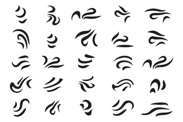 set of hand-drawn Ray Burst Accent Flourish, doodle swashes text elements word emphasis brush stroke, important characters text highlighters accents marks Decorative element 
