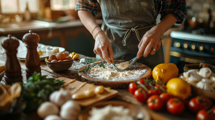 Hands of young mans hands preparing ingredients for a healthy meal.