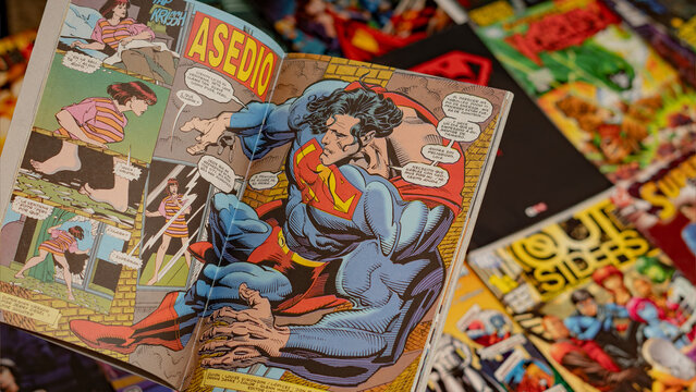 Guayaquil, Ecuador - AUG 10, 2024: Comic books, close-up. Vintage Superman comic book.