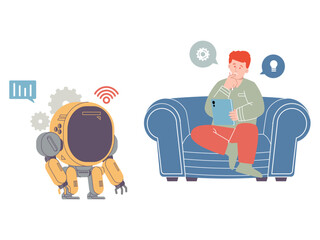 chatbot customer service talk bot robot artificial intelligent cyber computer controlled system intelligence modern futuristic AI icon design illustration