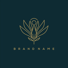 line art balance with leaf logo vector