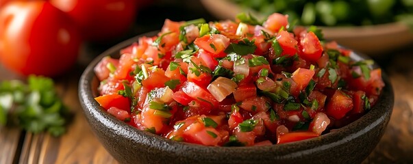 Close Up of Fresh Pico de Gallo in a Bowl - Food Photography
