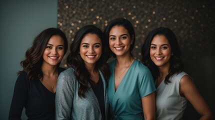 Fototapeta premium Group of four women standing against a patterned backdrop 