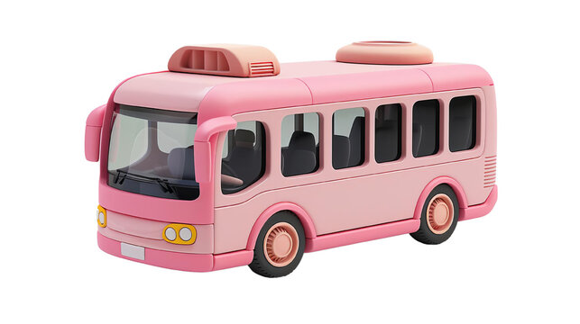 A cute pink toy bus modeled in 3D, perfect for children's graphics, educational materials, or playful designs.
