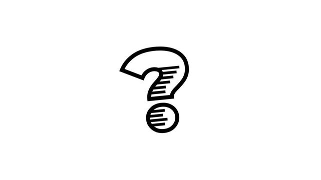 Question mark, concept with alpha channel. 2d micro animation, cartoon, clip art, illustration, vector. Web symbol in outline, black and white.