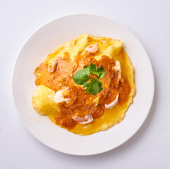 Shrimp Egg Wrapped Rice with Shrimp Roe Sauce
