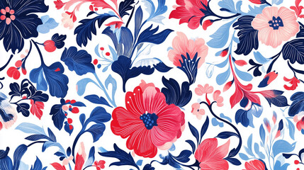 A Beautiful Red and Blue Floral Pattern: A Perfect Blend of Elegance and Vitality