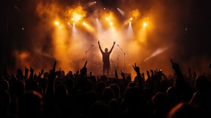 A man is standing on stage in front of a crowd of people