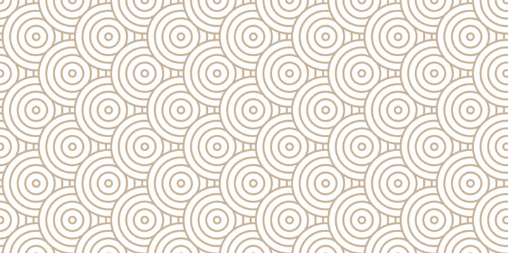 Seamless wave pattern with circles fabric curl Transparent vector backdrop. Seamless overlapping pattern with wave line circle brown geometric retro background.