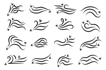 set of hand-drawn Ray Burst Accent Flourish, doodle swashes text elements word emphasis brush stroke, important characters text highlighters accents marks Decorative element 
