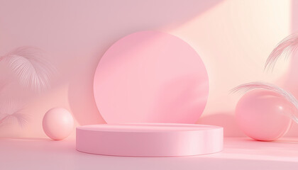 Fototapeta premium Minimalist Pink Display Pedestal with Soft Lighting 