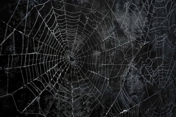 Naklejka premium Intricate Spider Webs on Dark Background with Subtle Light