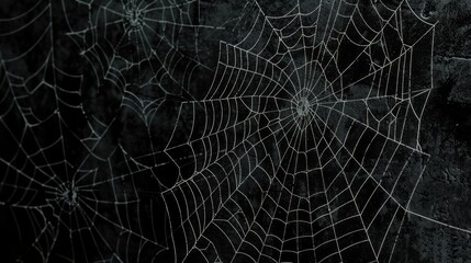 Fototapeta premium Intricate Spider Webs on Dark Background with Subtle Light