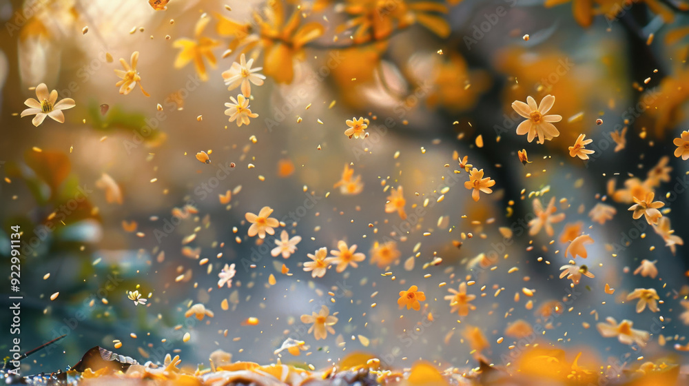 Sticker A tree with yellow flowers is covered in snow