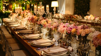 Beautiful dining table arrangement for events celebrations weddings