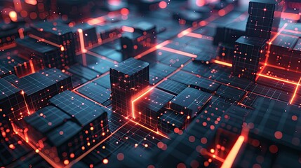 3d rendering of glowing digital blocks forming an abstract background for technology and data themes. 