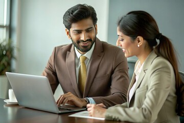 An Indian banker assisting clients with investment planning, often shown in a bank office setting.

