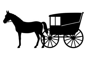 old style carriage with two horses and a coachman silhouette, Amish horse and carriage vector Illustration