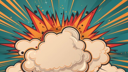 Vibrant explosion graphic featuring dynamic clouds and striking colors, perfect for comic or artistic designs.