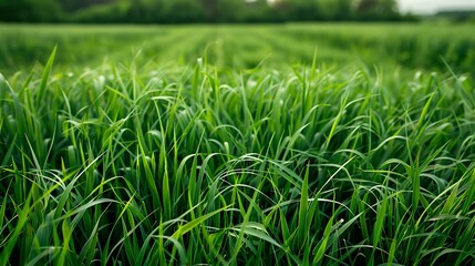 Obraz premium Beautiful sight of lush green grass in a field during the summer outdoors