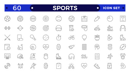 Sports icon set. Containing football, basketball, trophy, competition, medal, gym, volleyball and more.
