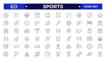 Sports icon set. Containing football, basketball, trophy, competition, medal, gym, volleyball and more.