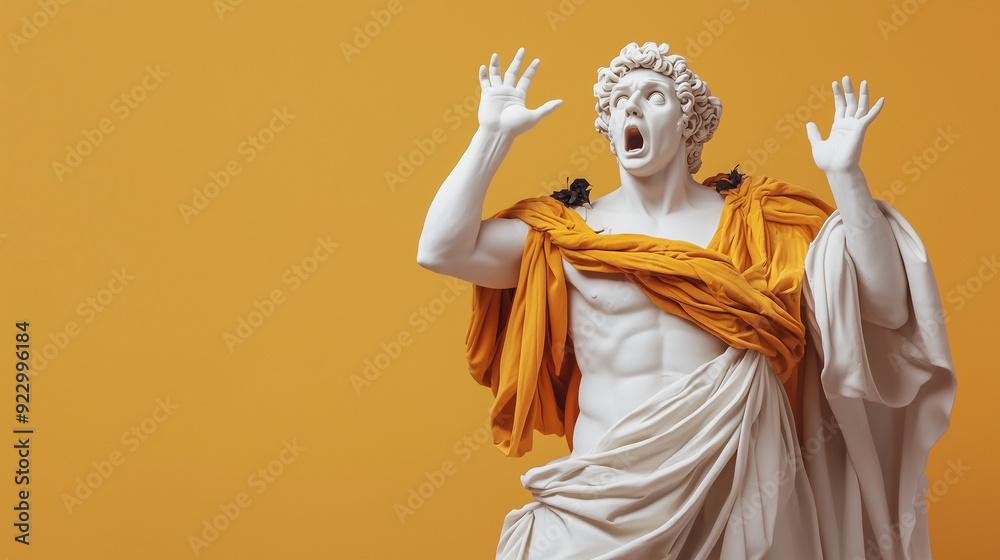 Wall mural Greek statue of a man with a surprised expression, showcasing detailed, realistic features. The banner highlights the dramatic emotion and intricate craftsmanship,/banner/design/web