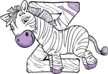 coloring page a simple drawing of pretty letter with cartoon character, Coloring book