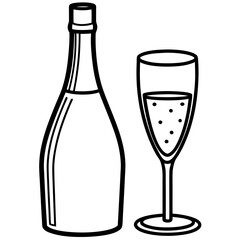 Drinks bottle and glass art vector illustration