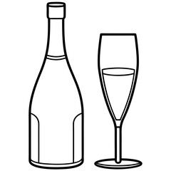Drinks bottle and glass art vector illustration