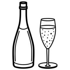 Drinks bottle and glass art vector illustration