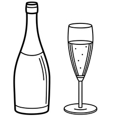 Drinks bottle and glass art vector illustration