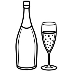 Drinks bottle and glass art vector illustration