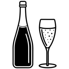 Drinks bottle and glass art vector illustration